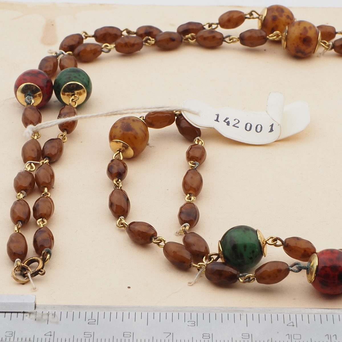 Long vintage Czech link necklace marble glass beads 47"