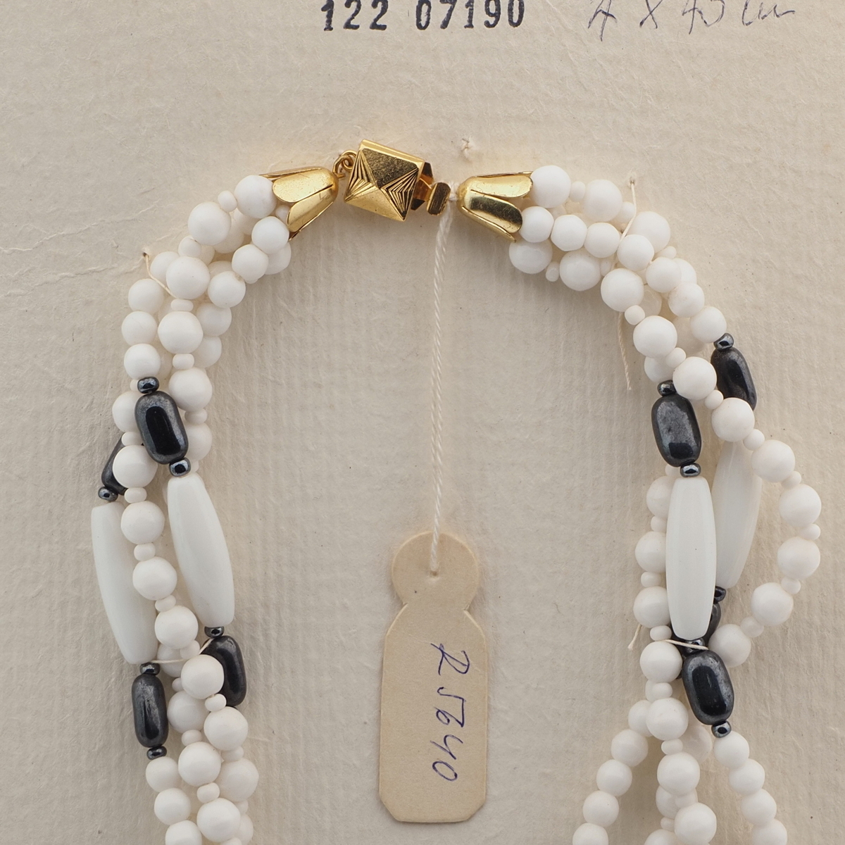 Vintage Czech 3 strand necklace white hematite glass beads
