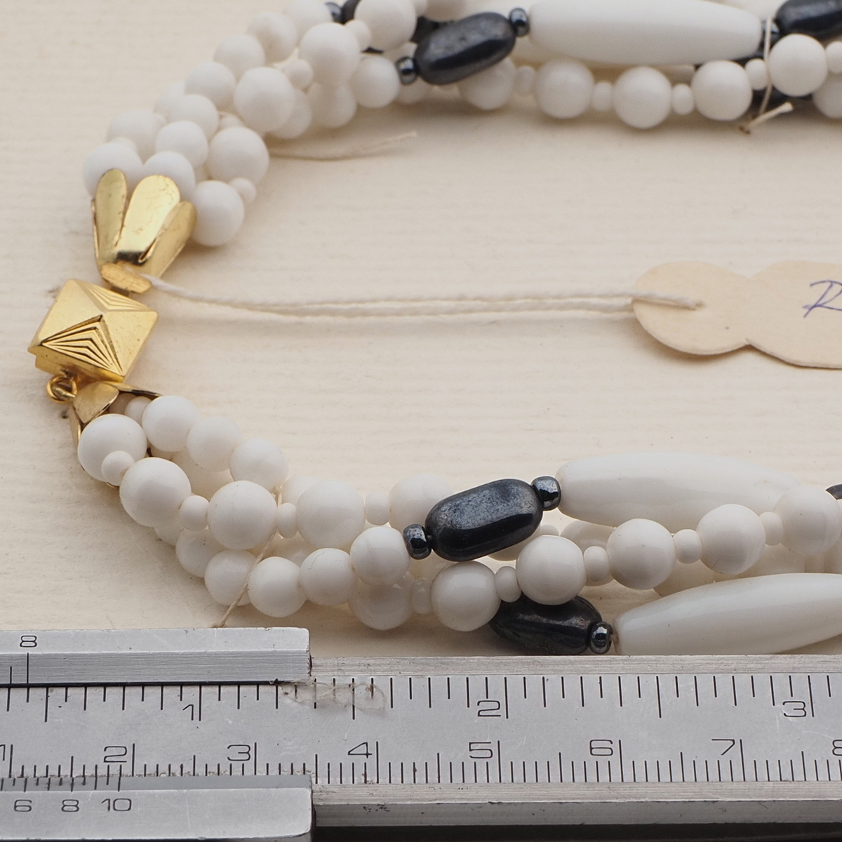 Vintage Czech 3 strand necklace white hematite glass beads