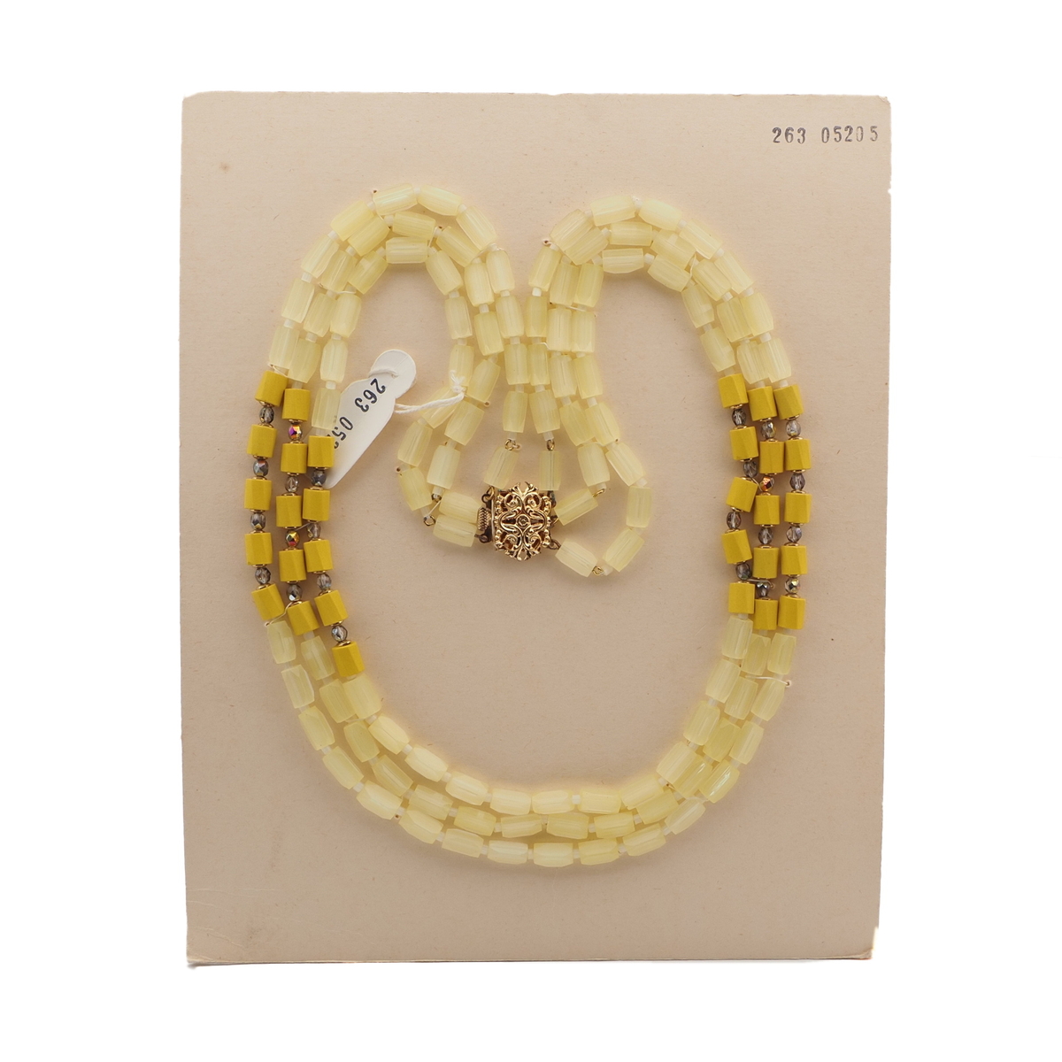 Vintage Czech 3 strand necklace yellow frost satin atlas glass beads 18" 