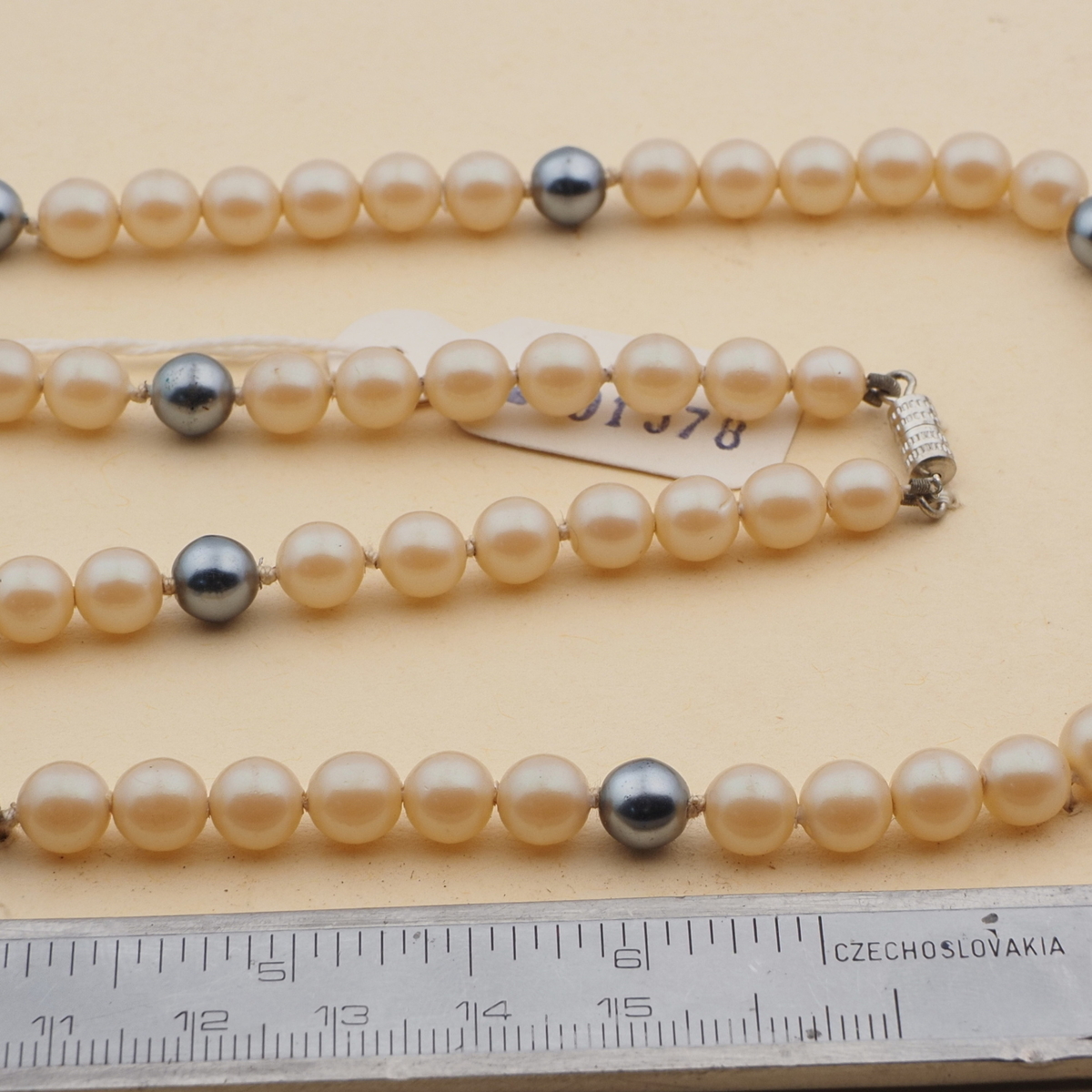 Vintage Czech knotted necklace pearl glass beads 
