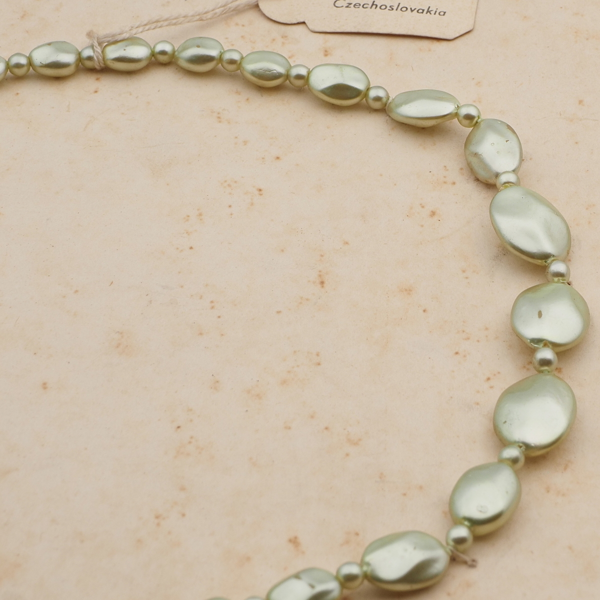 Vintage Czech necklace pearl flat oval glass beads 