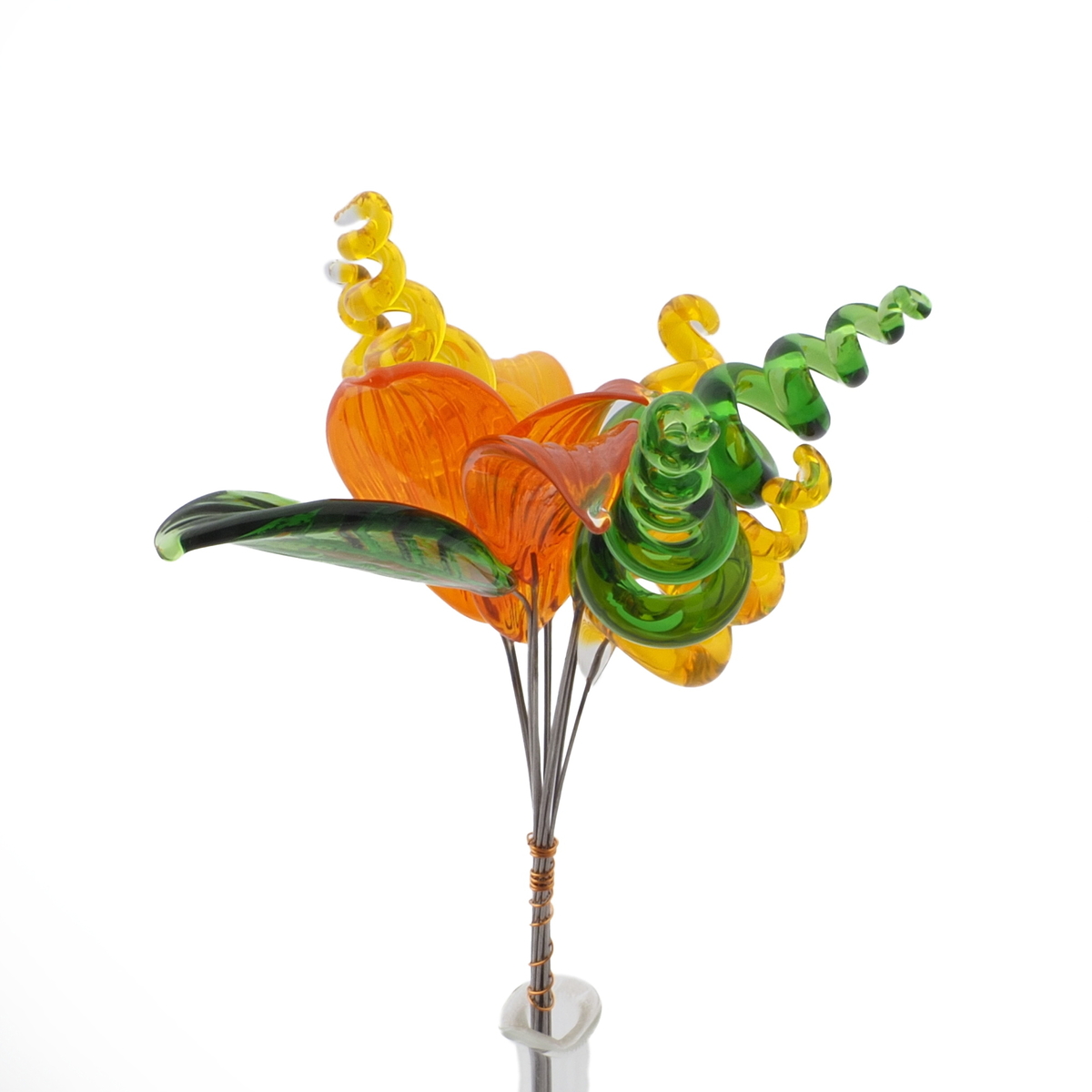 Lot (12) Czech lampwork glass orange green flower part petal leaf headpin beads