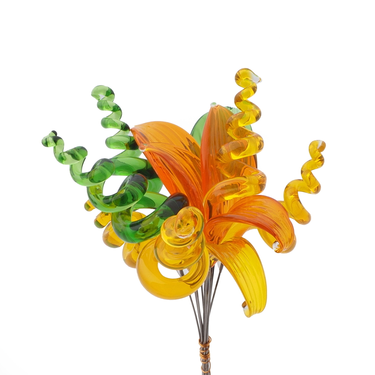 Lot (12) Czech lampwork glass orange green flower part petal leaf headpin beads