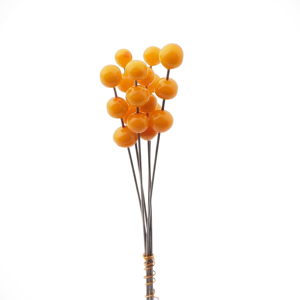 Lot (6) Czech lampwork glass orange flower part stamen stigma berry headpin beads