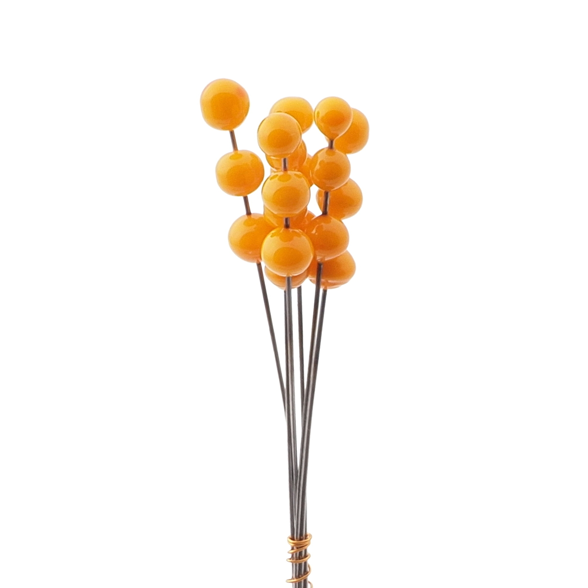 Lot (6) Czech lampwork glass orange flower part stamen stigma berry headpin beads