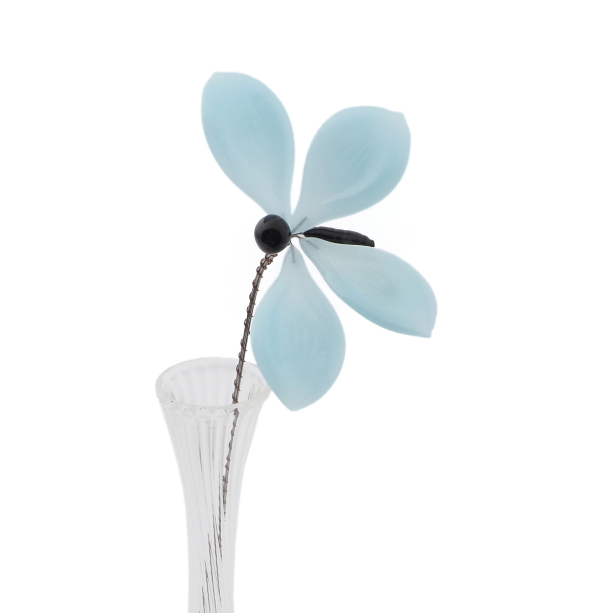 Czech lampwork glass bead pale blue butterfly stem ornament