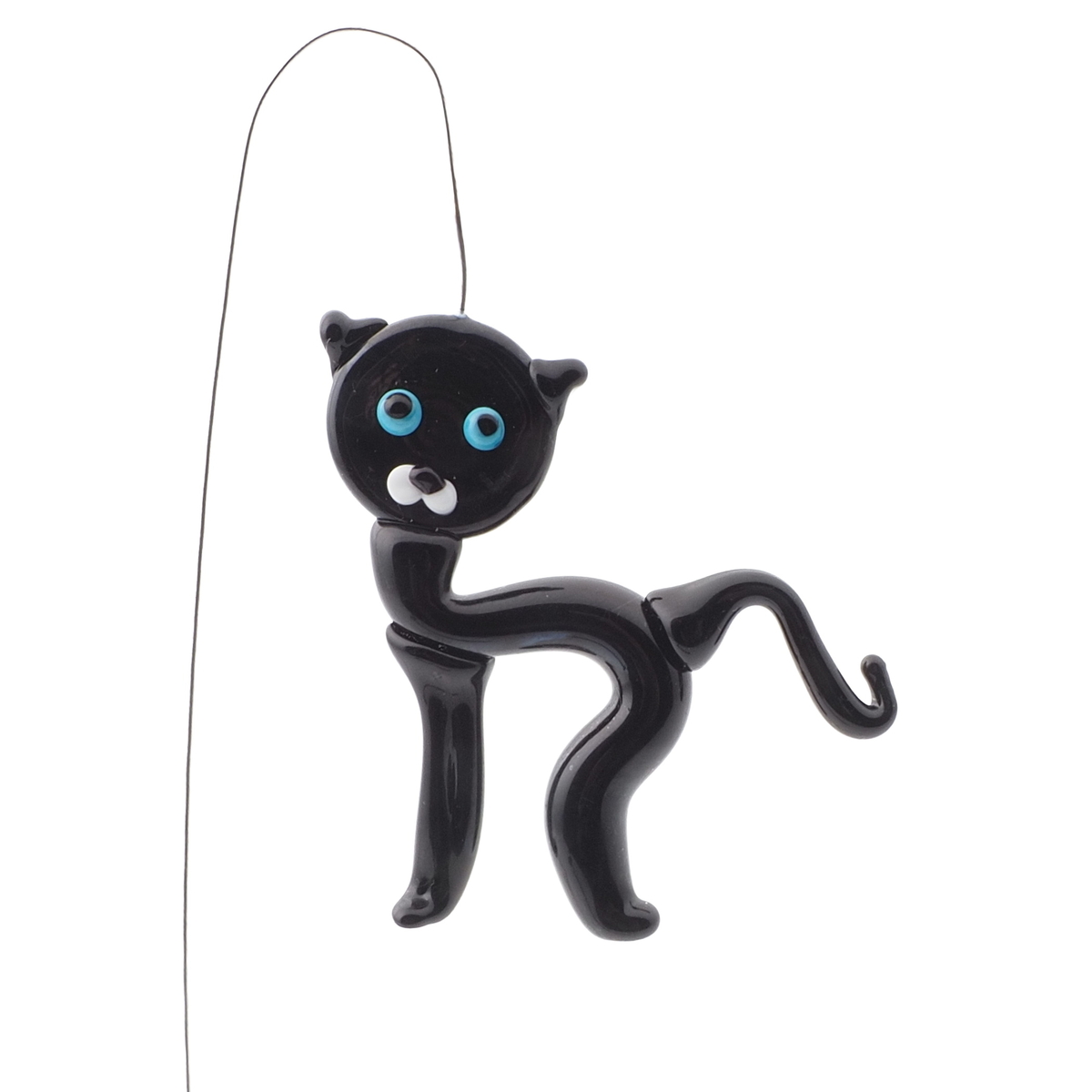 Czech lampwork glass bead black cat headpin stem