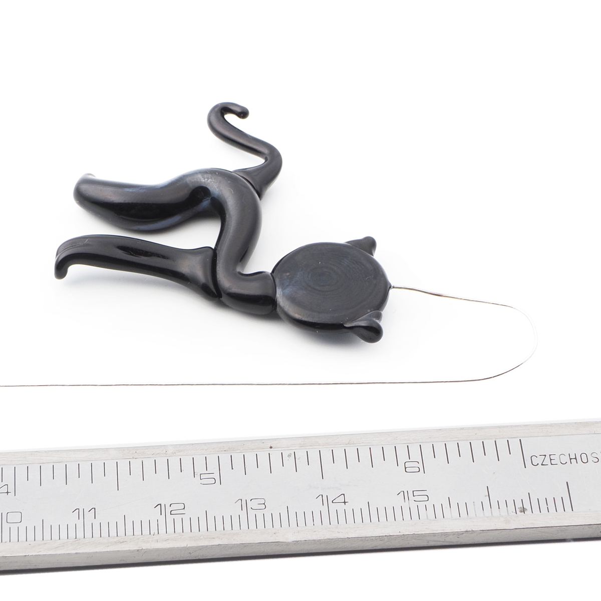 Czech lampwork glass bead black cat headpin stem