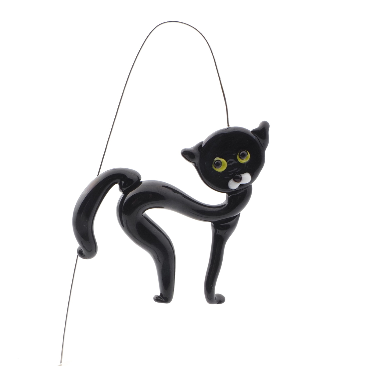 Czech lampwork glass bead black cat headpin stem earring pendant