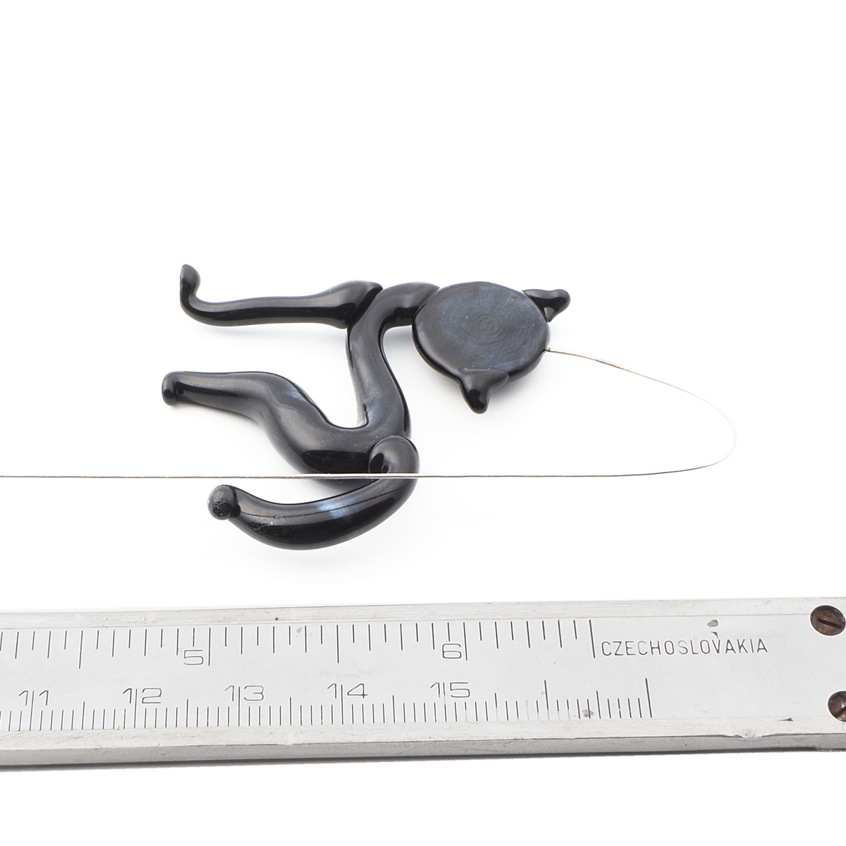 Czech lampwork glass bead black cat headpin stem earring pendant