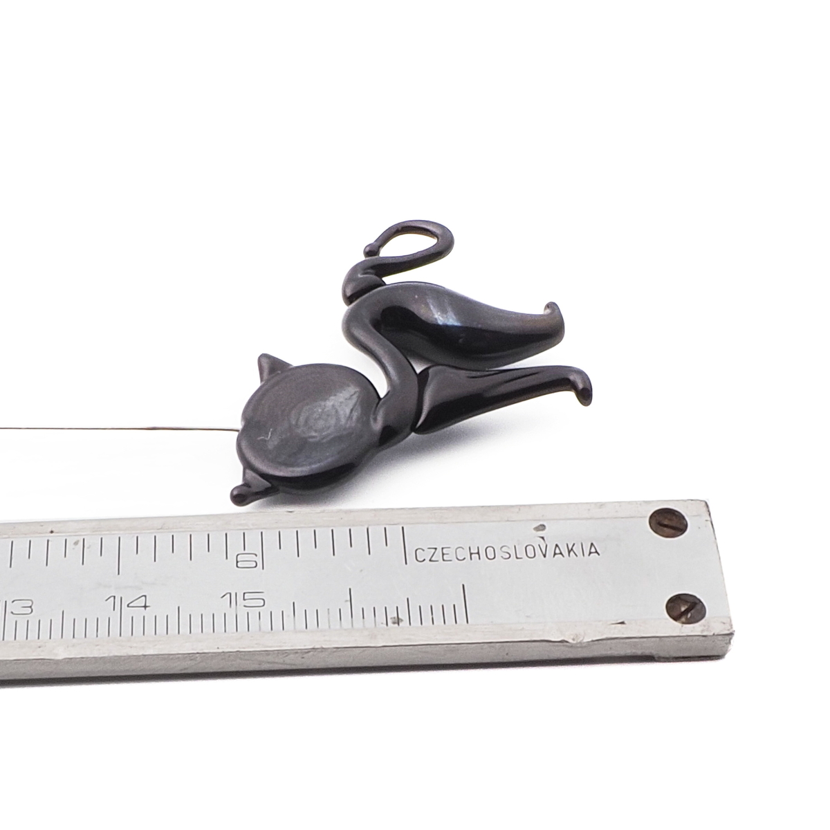 Czech lampwork glass bead black cat headpin stem 1.5"