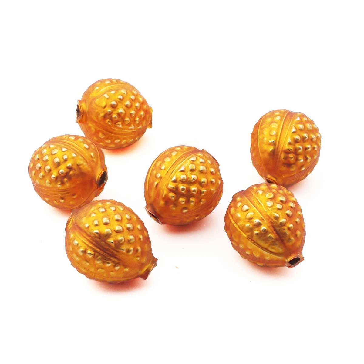 Lot (6) Czech matte orange blown mercury glass walnut Christmas garland beads 30mm
