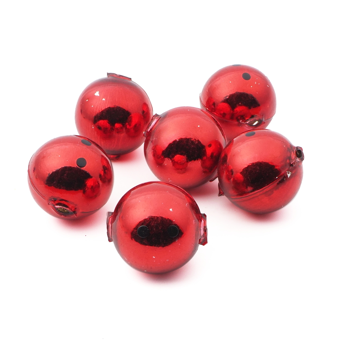 Lot (6) Czech round blown mercury glass red Christmas garland beads 28mm