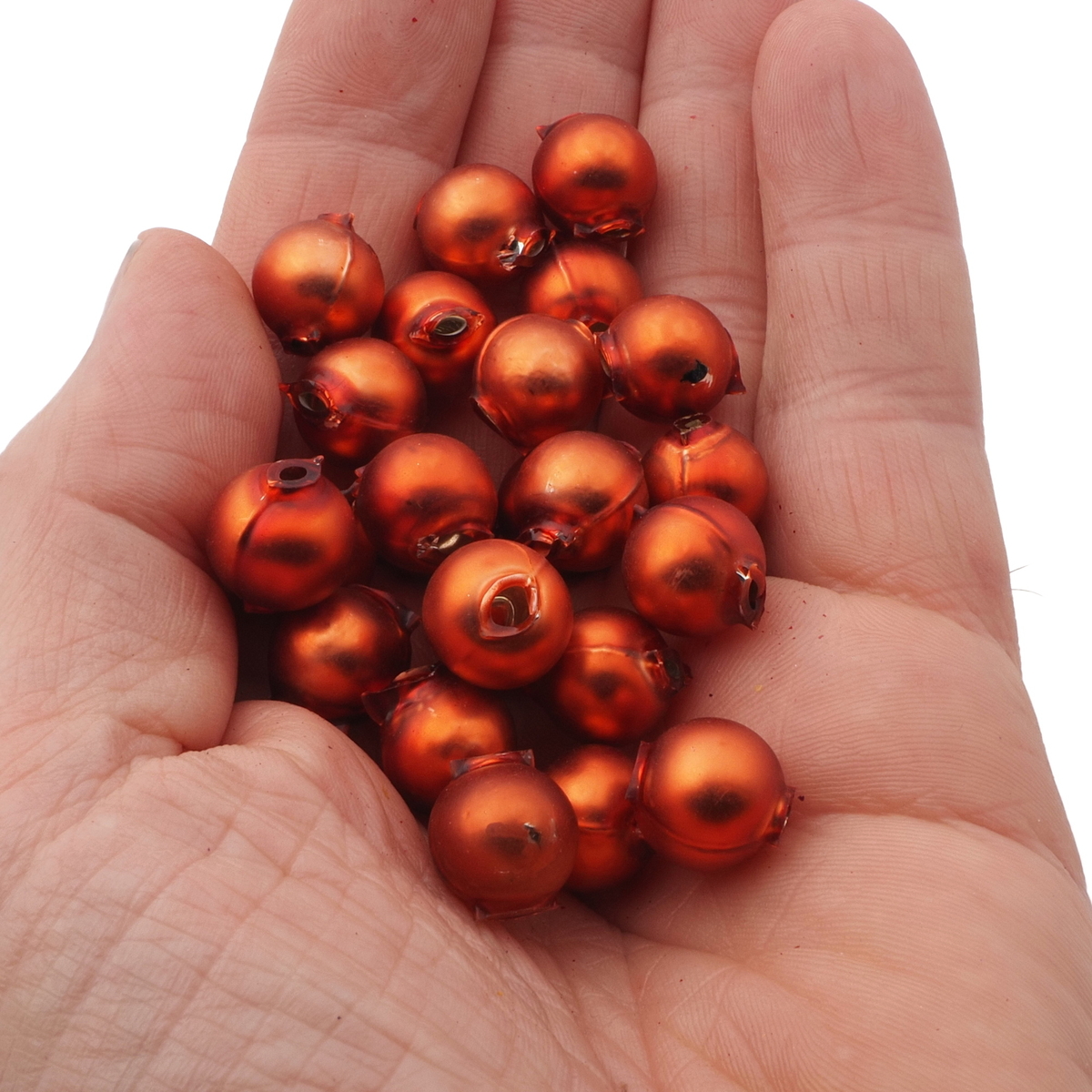 Lot (24) Czech round blown mercury glass matte orange Christmas garland beads 13mm