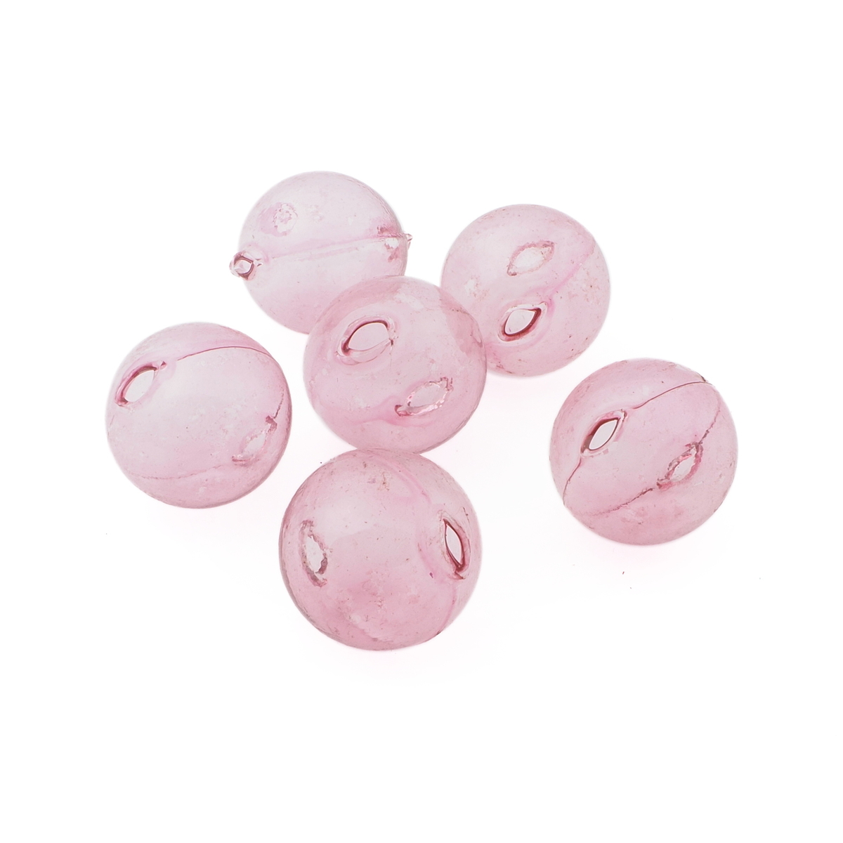 Lot (6) Czech transparent pink round blown glass Christmas garland beads 28mm