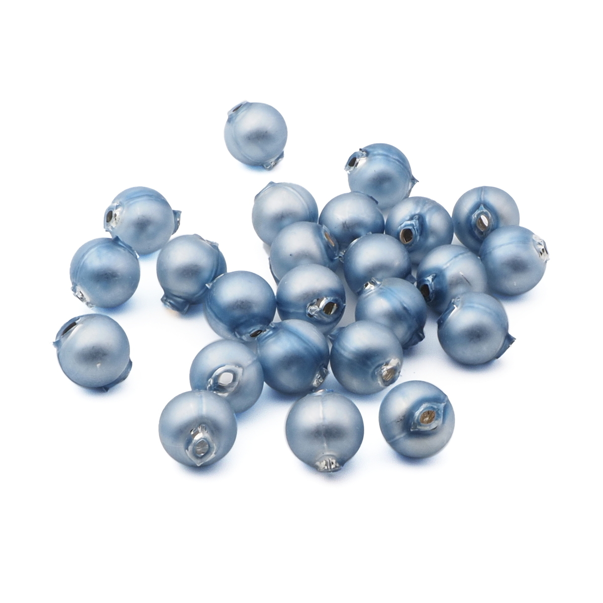 Lot (24) Czech round blown mercury glass matte blue Christmas garland beads 13mm