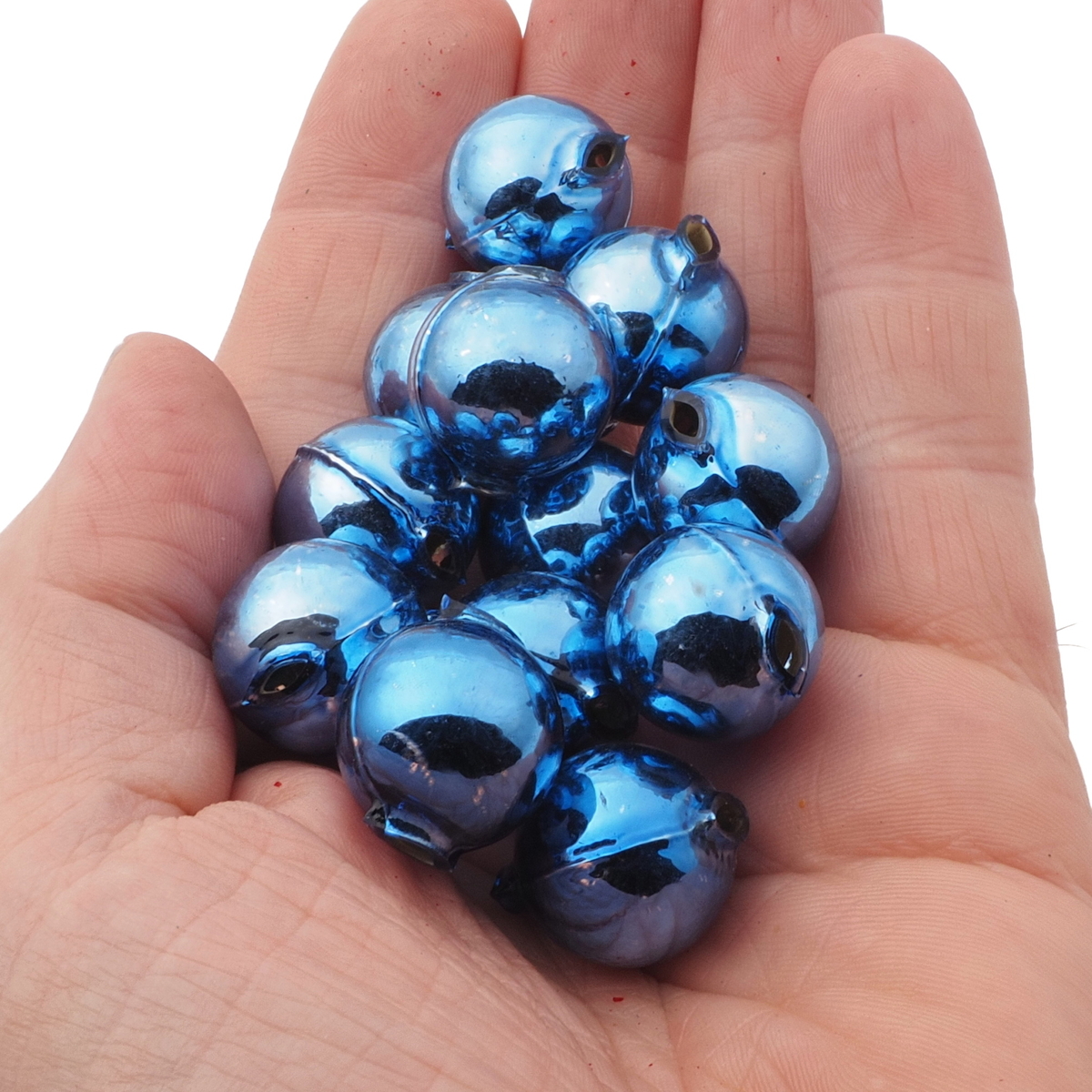 Lot (12) Czech round blown mercury glass blue Christmas garland beads 18mm