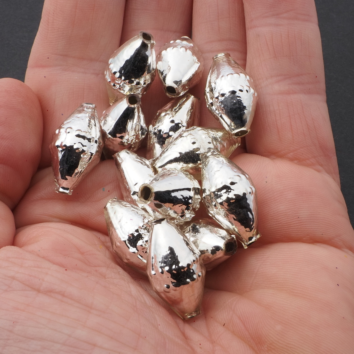 Lot (13) Czech blown glass silver mercury oval Christmas garland beads 23mm