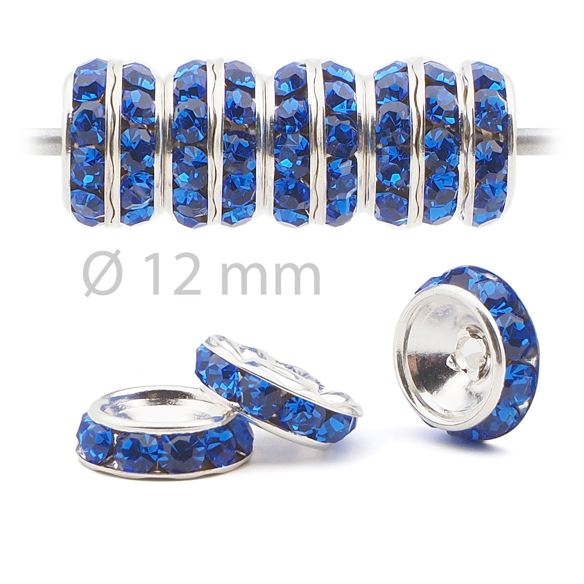 Lot 144 pcs 12mm Premium Czech Sapphire Blue Beveled Slant Shrag Rhinestone Rondelles jewelry supplies cabochons buttons