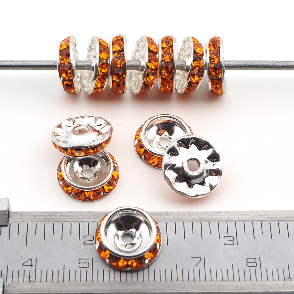 Lot 144 pcs 12mm Premium Czech Lt. Orange Beveled Slant Shrag Rhinestone Rondelles jewelry supplies cabochons buttons