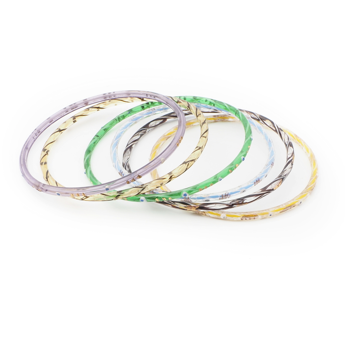 Lot (6) Antique Czech gold gilt bicolor faceted glass bangles hoops
