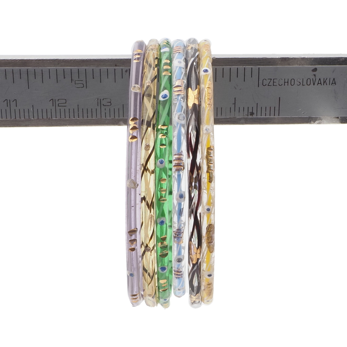 Lot (6) Antique Czech gold gilt bicolor faceted glass bangles hoops