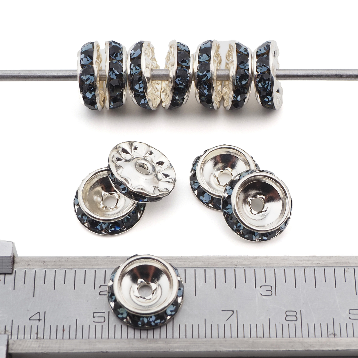 	 Lot 12 pcs 12mm Premium Czech Montana Blue Beveled Slant Shrag Rhinestone Rondelles jewelry supplies cabochons buttons