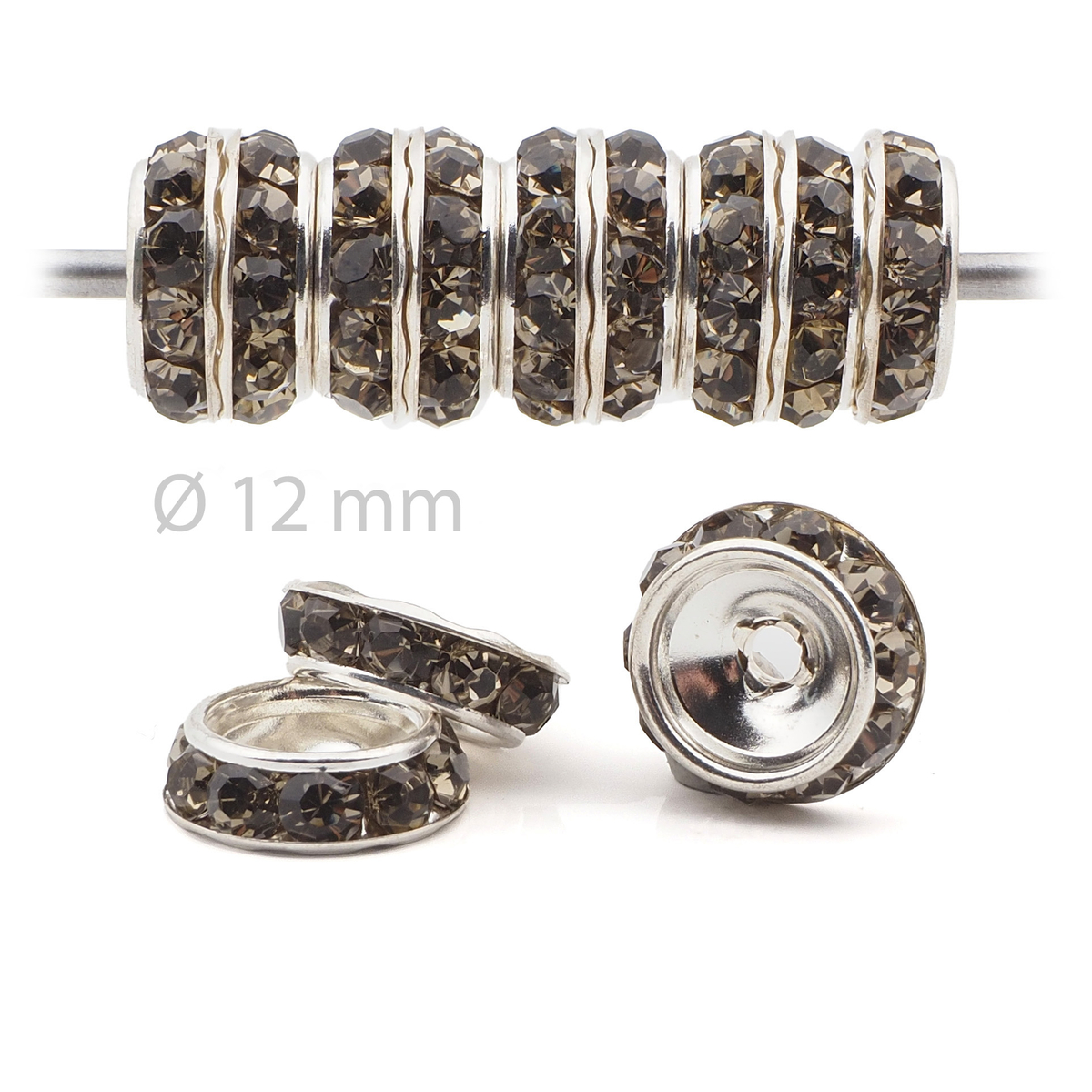 Lot 144 pcs 12mm Premium Czech Black Diamond Beveled Slant Shrag Rhinestone Rondelles jewelry supplies cabochons buttons