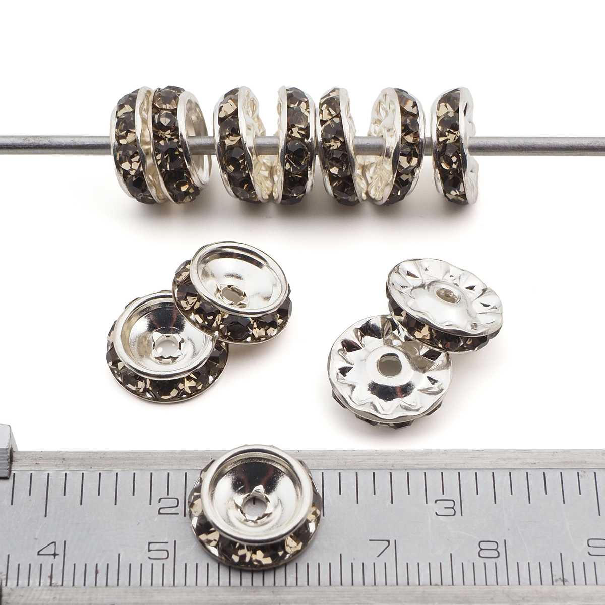 Lot 144 pcs 12mm Premium Czech Black Diamond Beveled Slant Shrag Rhinestone Rondelles jewelry supplies cabochons buttons