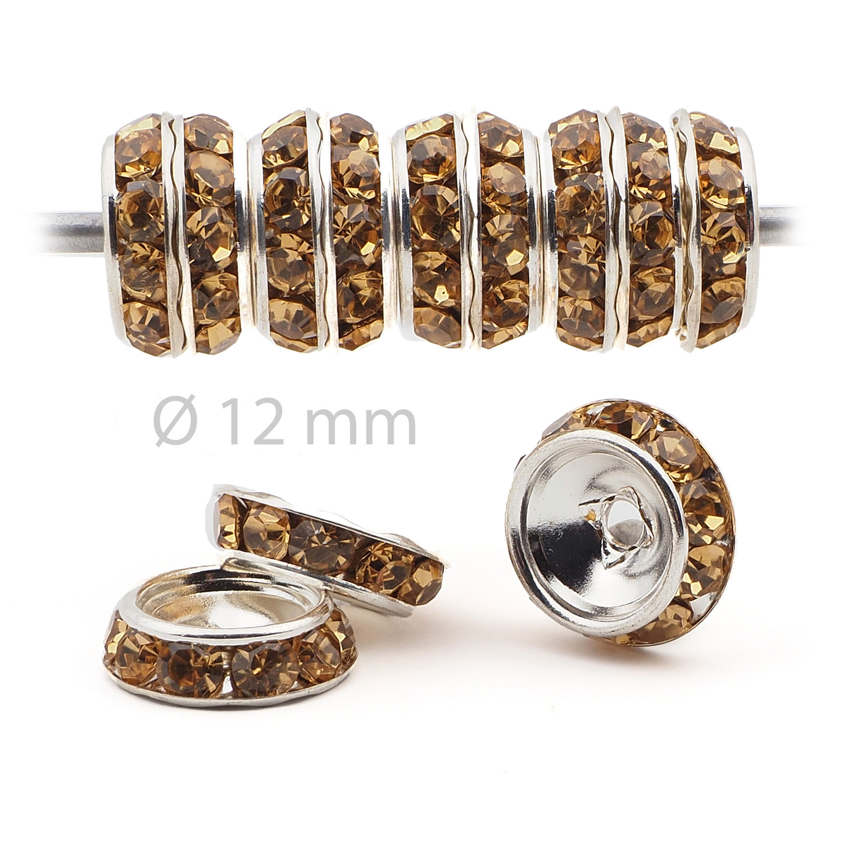 Lot 144 pcs 12mm Premium Czech Topaz Beveled Slant Shrag Rhinestone Rondelles jewelry supplies cabochons buttons