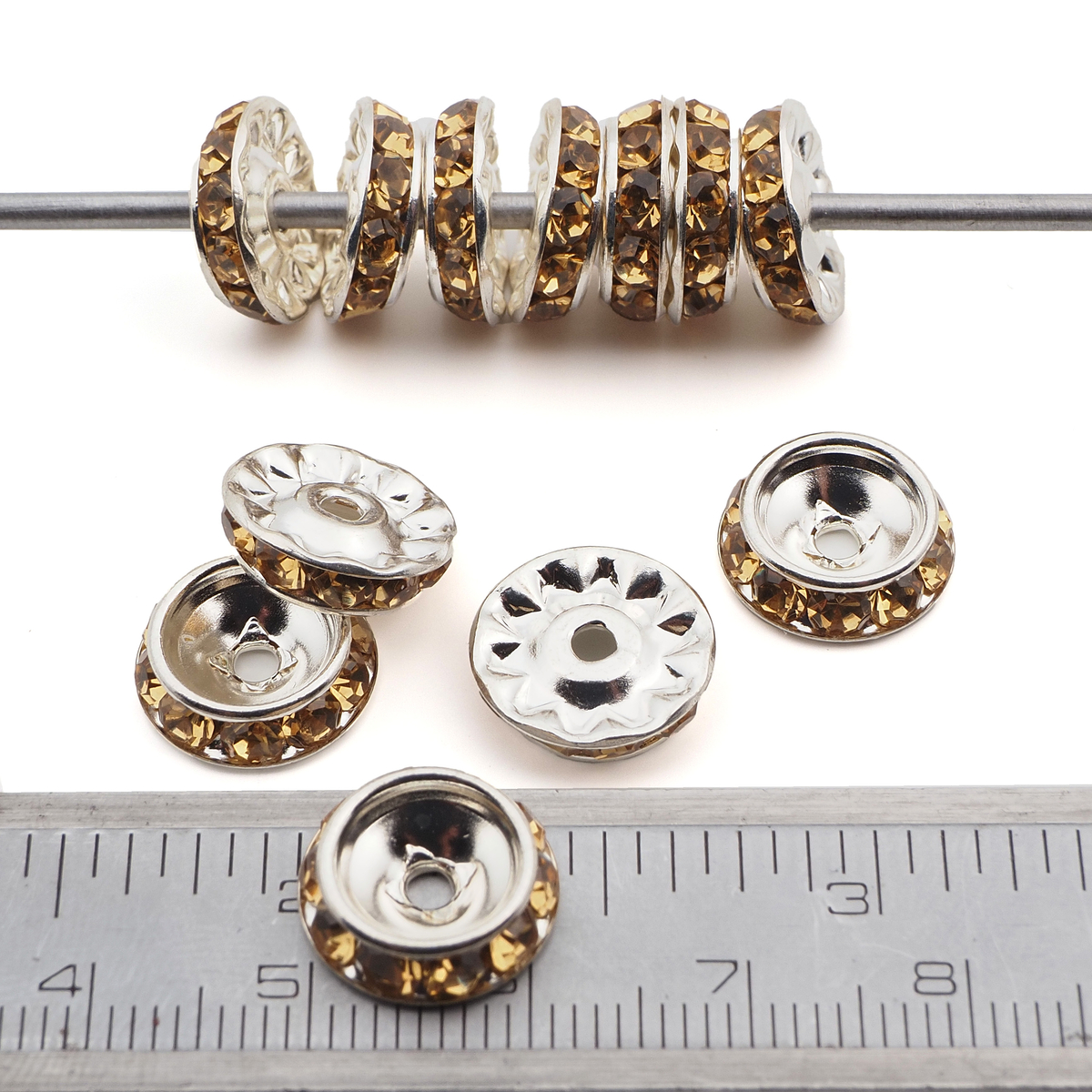 Lot 144 pcs 12mm Premium Czech Topaz Beveled Slant Shrag Rhinestone Rondelles jewelry supplies cabochons buttons