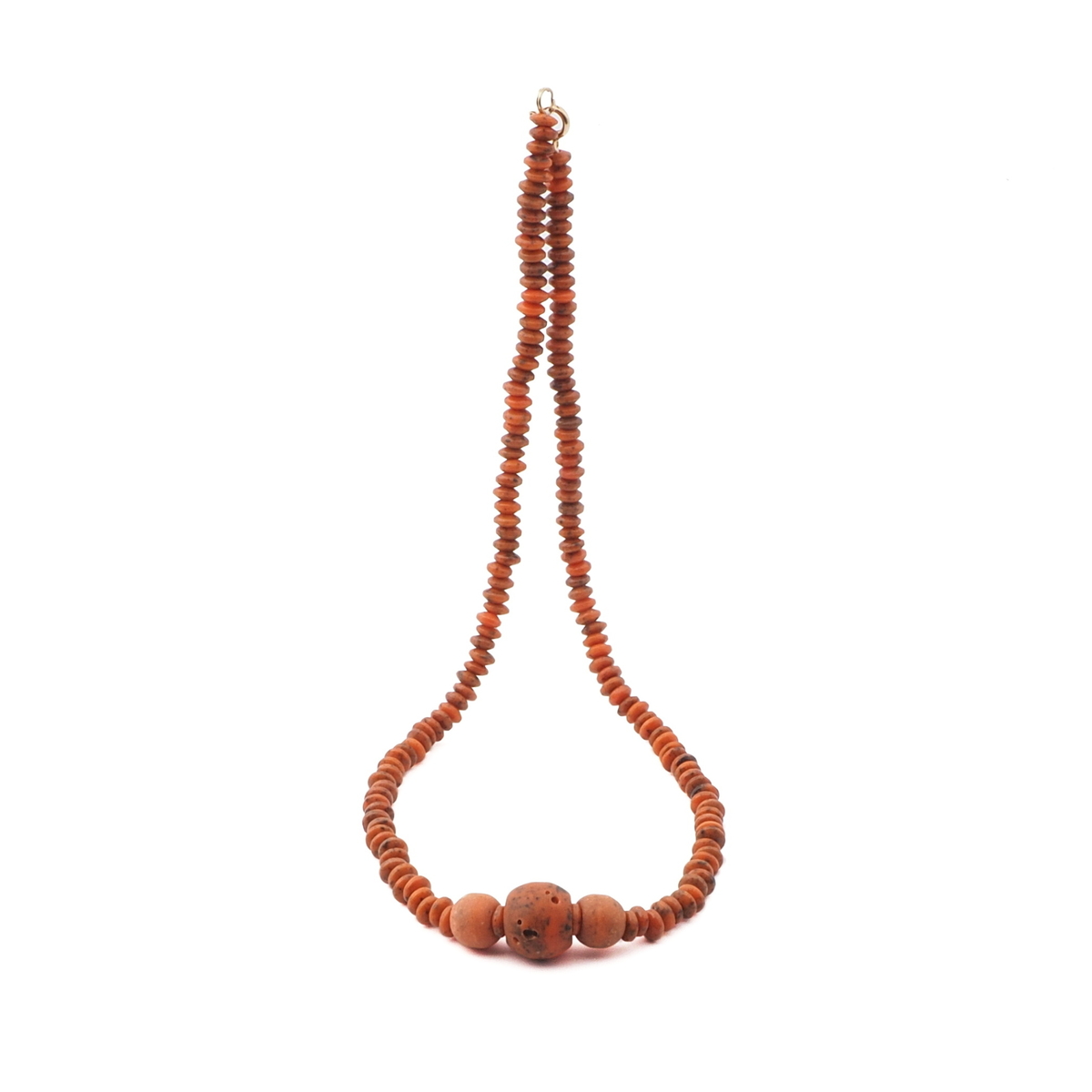 Vintage Czech necklace coral orange round rondelle trade glass beads 16"