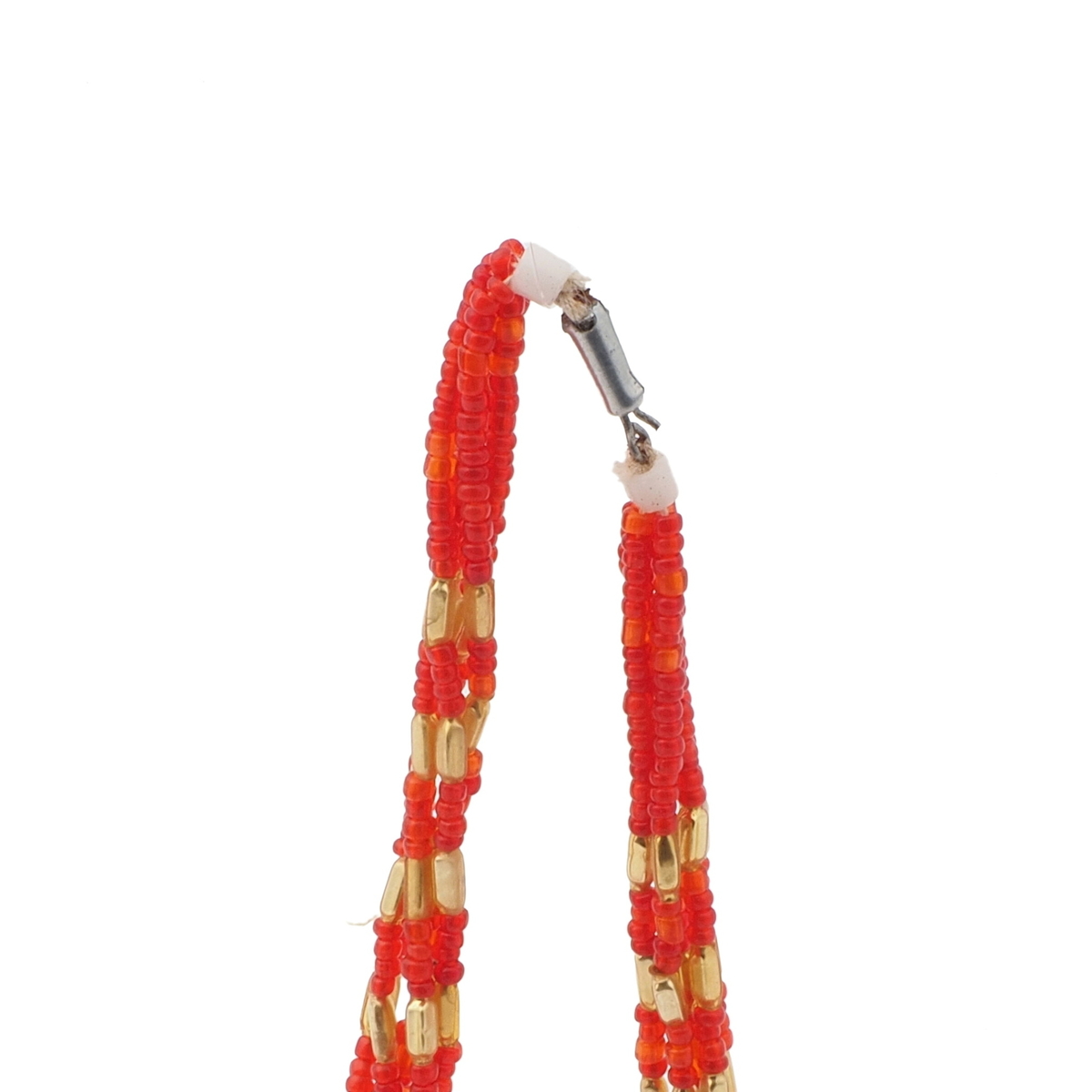 Vintage Czech 5 strand necklace blown gold bugle red seed glass beads 16"
