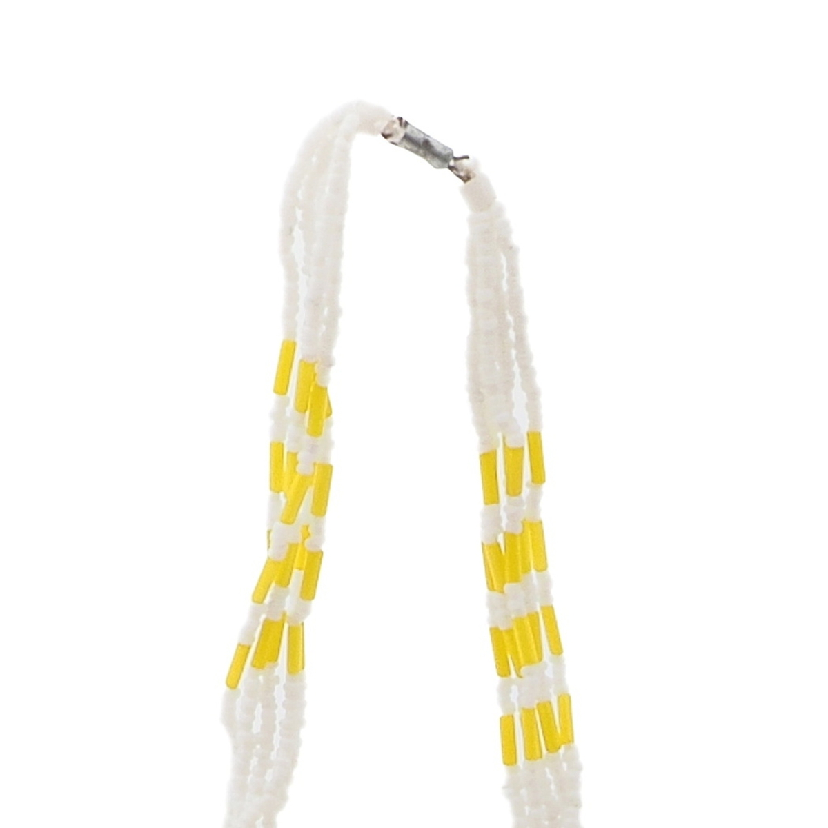 Vintage Czech 5 strand necklace yellow bugle white micro seed glass beads 16"