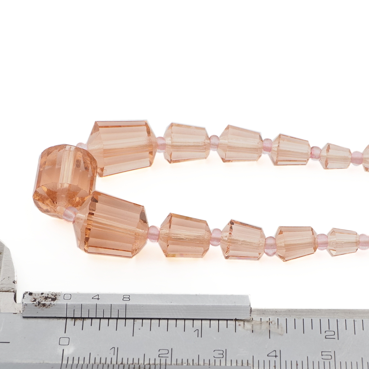Vintage Czech necklace rosaline pink faceted bugle cone glass beads 