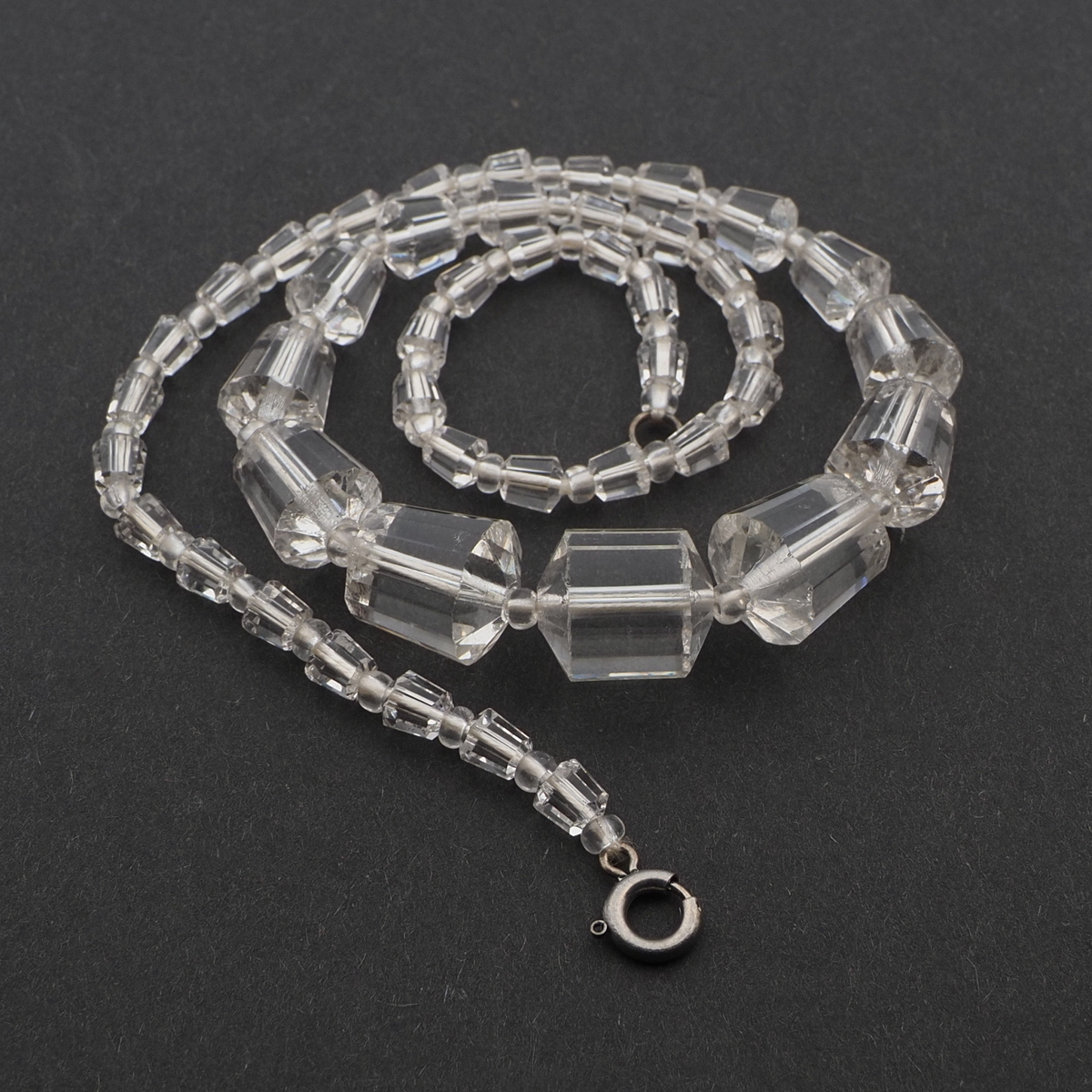Vintage Czech necklace crystal clear faceted bugle cone glass beads 