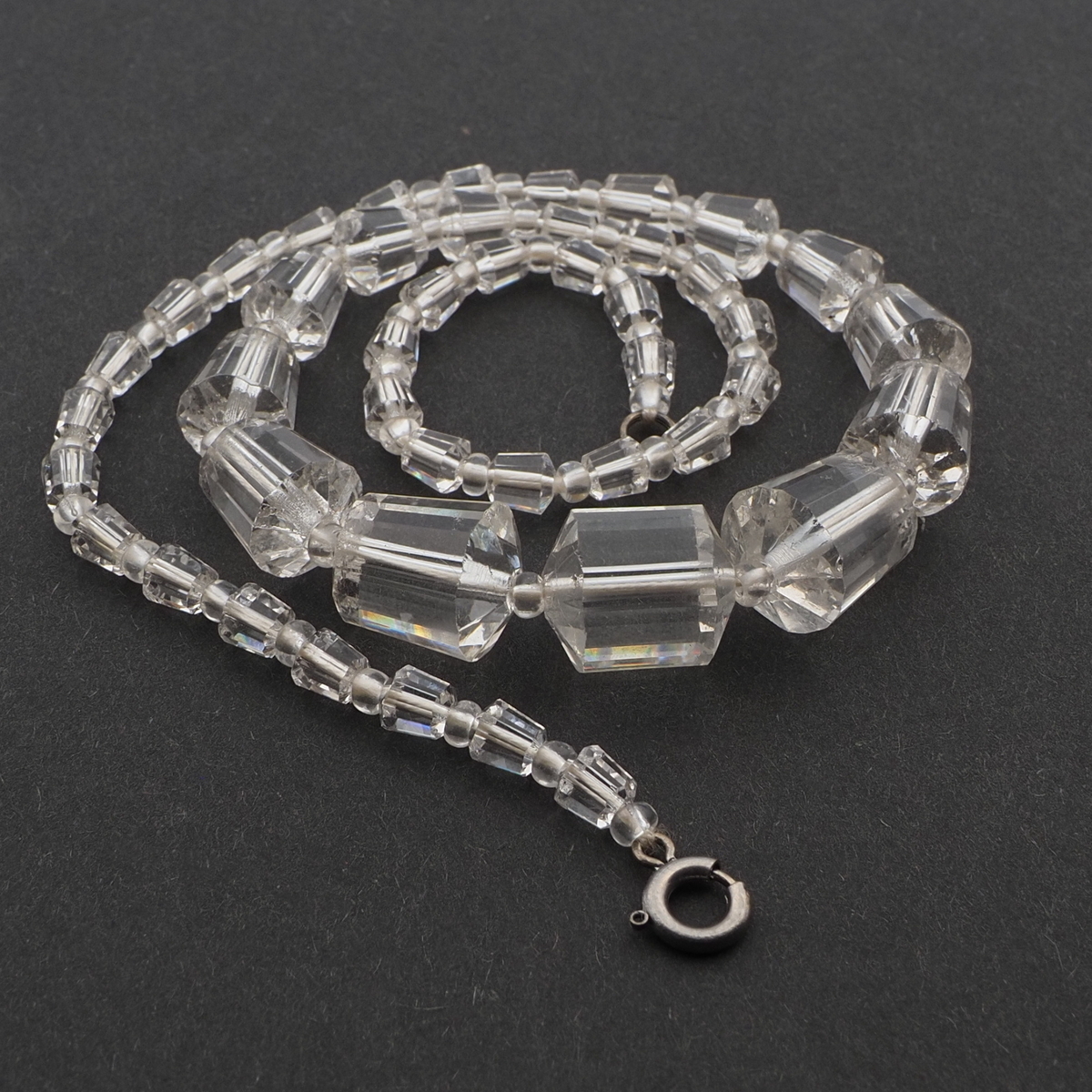 Vintage Czech necklace crystal clear faceted bugle cone glass beads 