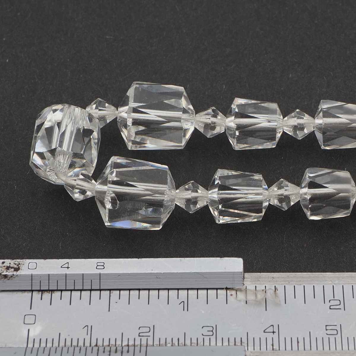 Vintage Czech necklace element cone bugle bicone faceted crystal clear glass beads 