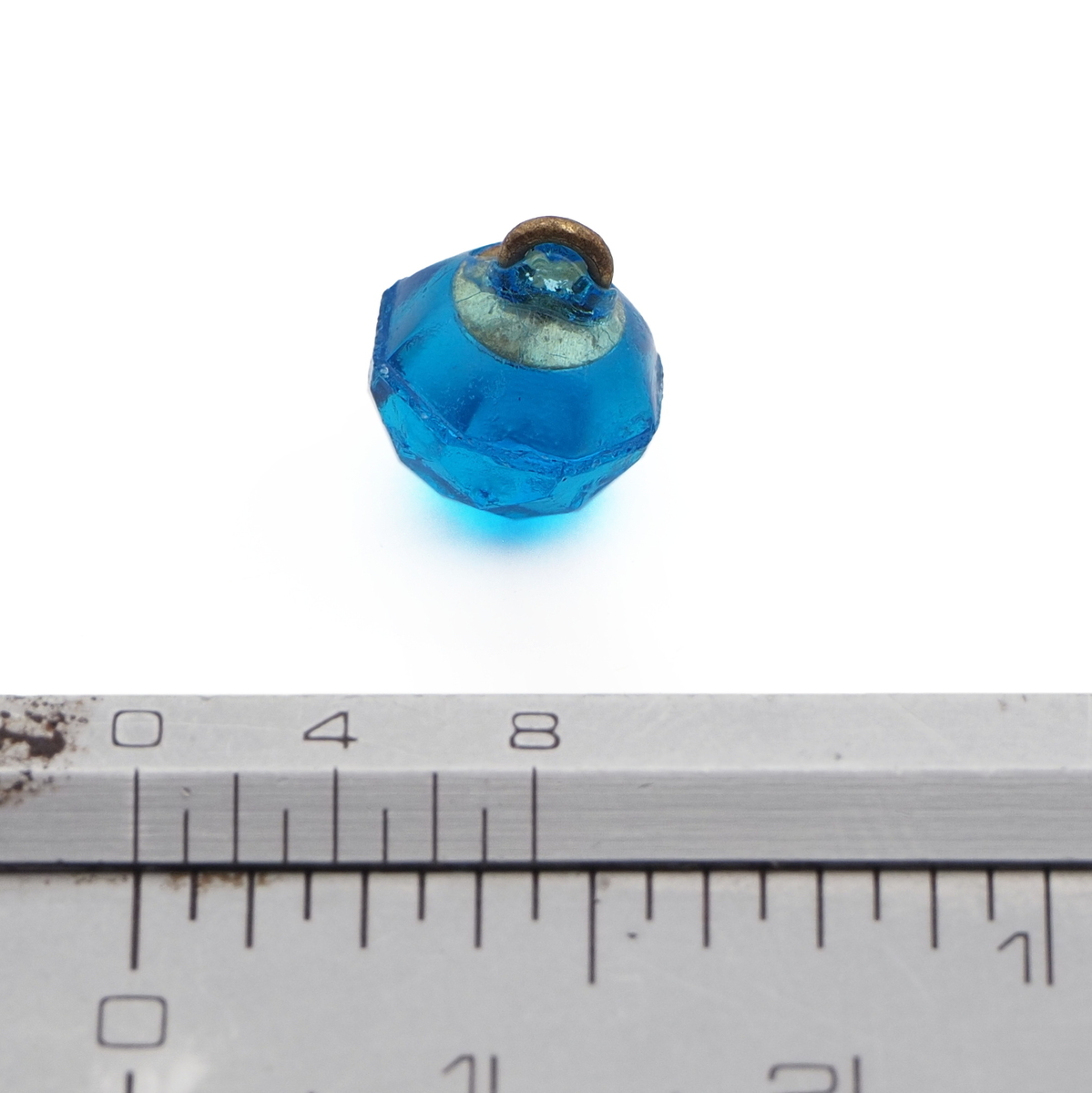 Antique 1800's Czech blue faceted dimi ball glass button 8mm 