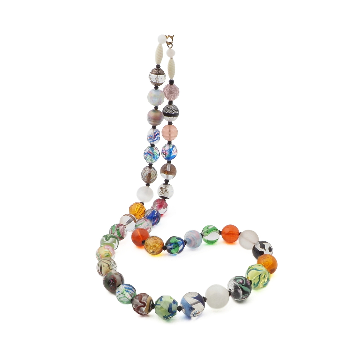 Vintage Czech statement necklace lampwork glass beads 26"