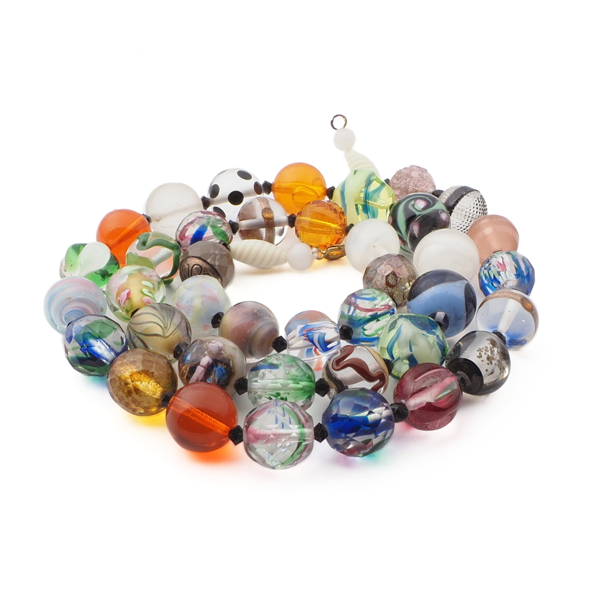 Vintage Czech statement necklace lampwork glass beads 26"