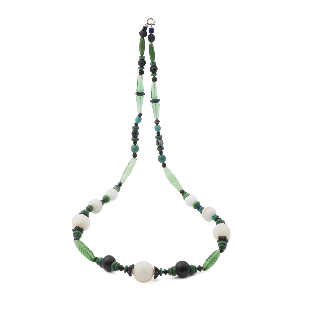 Vintage Czech necklace green black blown melon glass beads