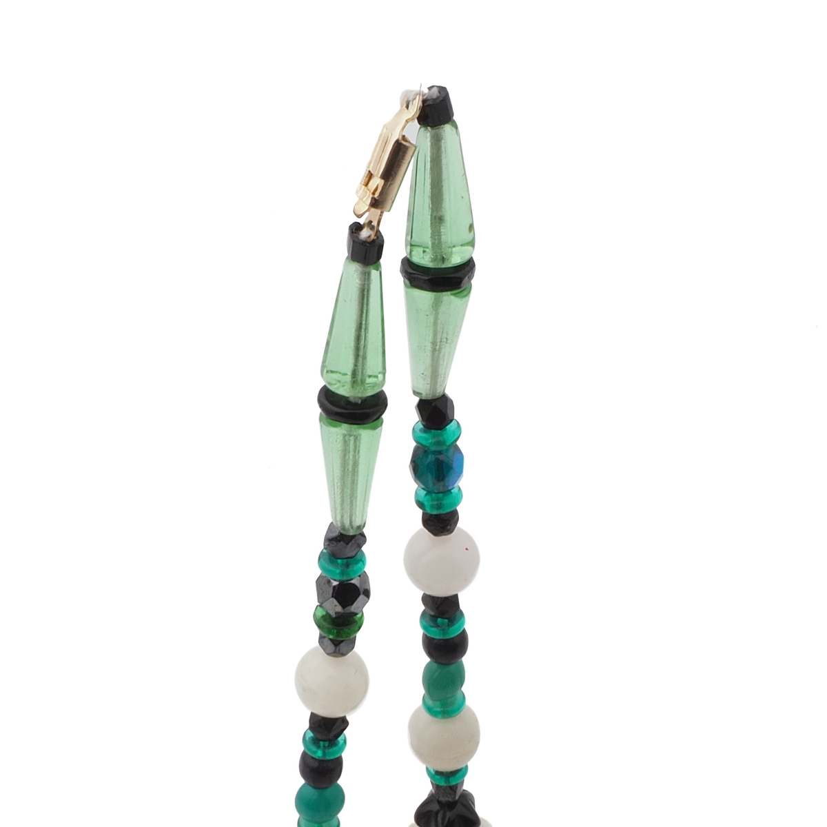 Vintage Czech necklace green black purple vitrail blown melon glass beads
