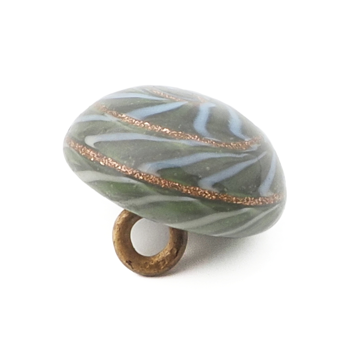 Antique Czech aventurine gold white spiral swirl micro lampwork glass button 13mm