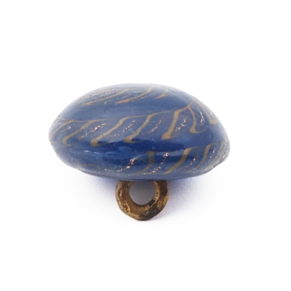 Antique Czech aventurine gold orange blue spiral micro lampwork glass button 13mm