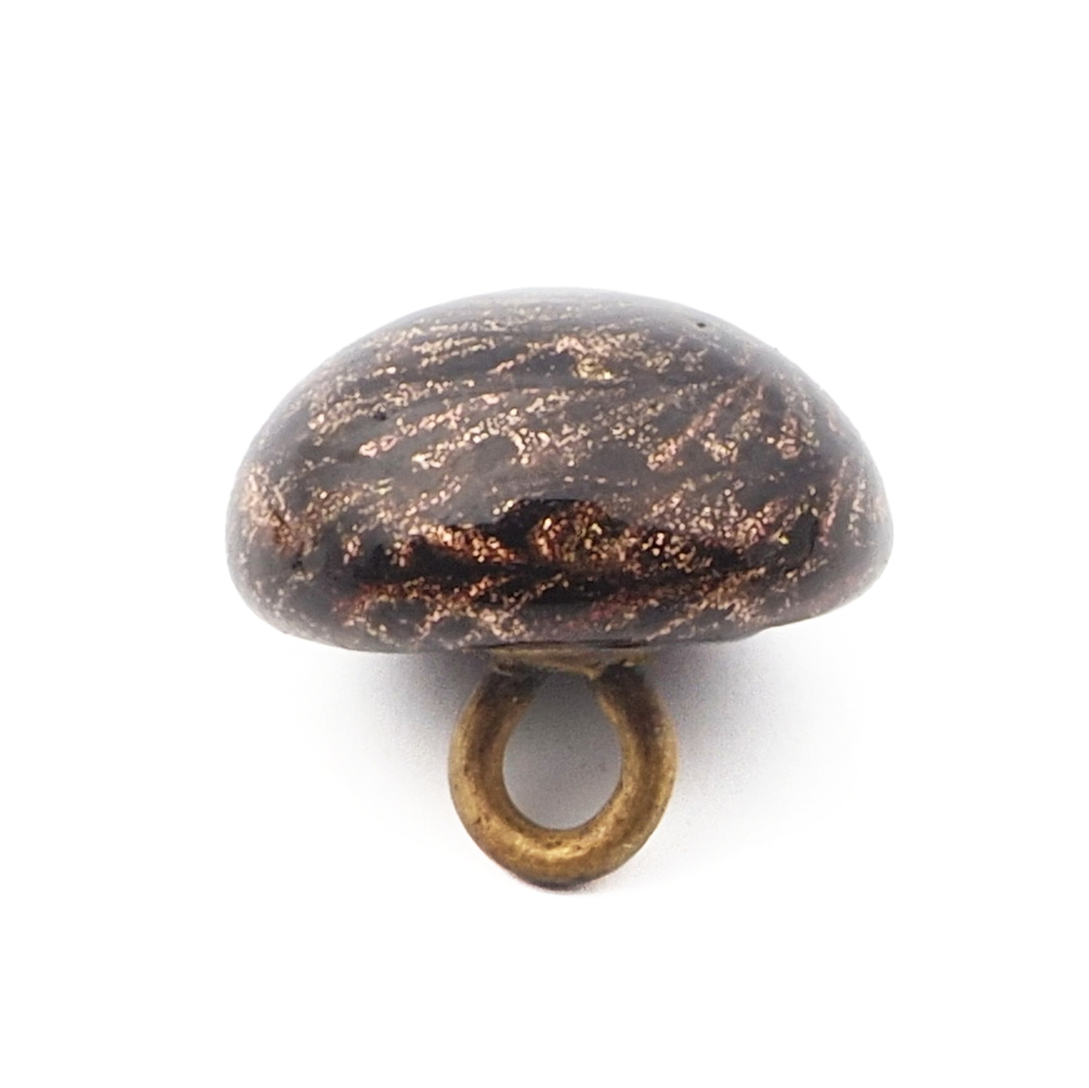 Antique Czech aventurine gold spiral micro lampwork glass button 13mm