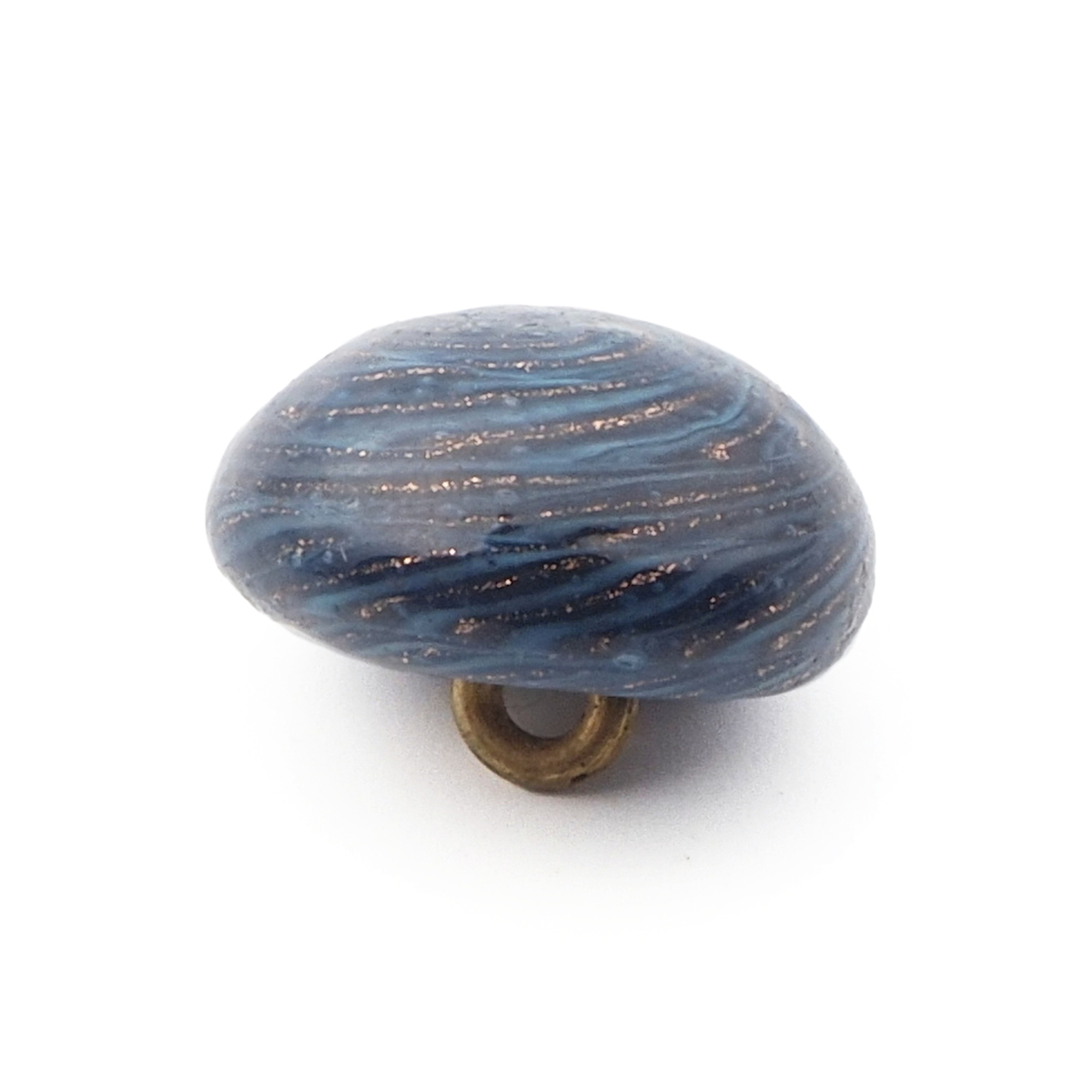 Antique Czech aventurine gold blue spiral swirl micro lampwork glass button 13mm