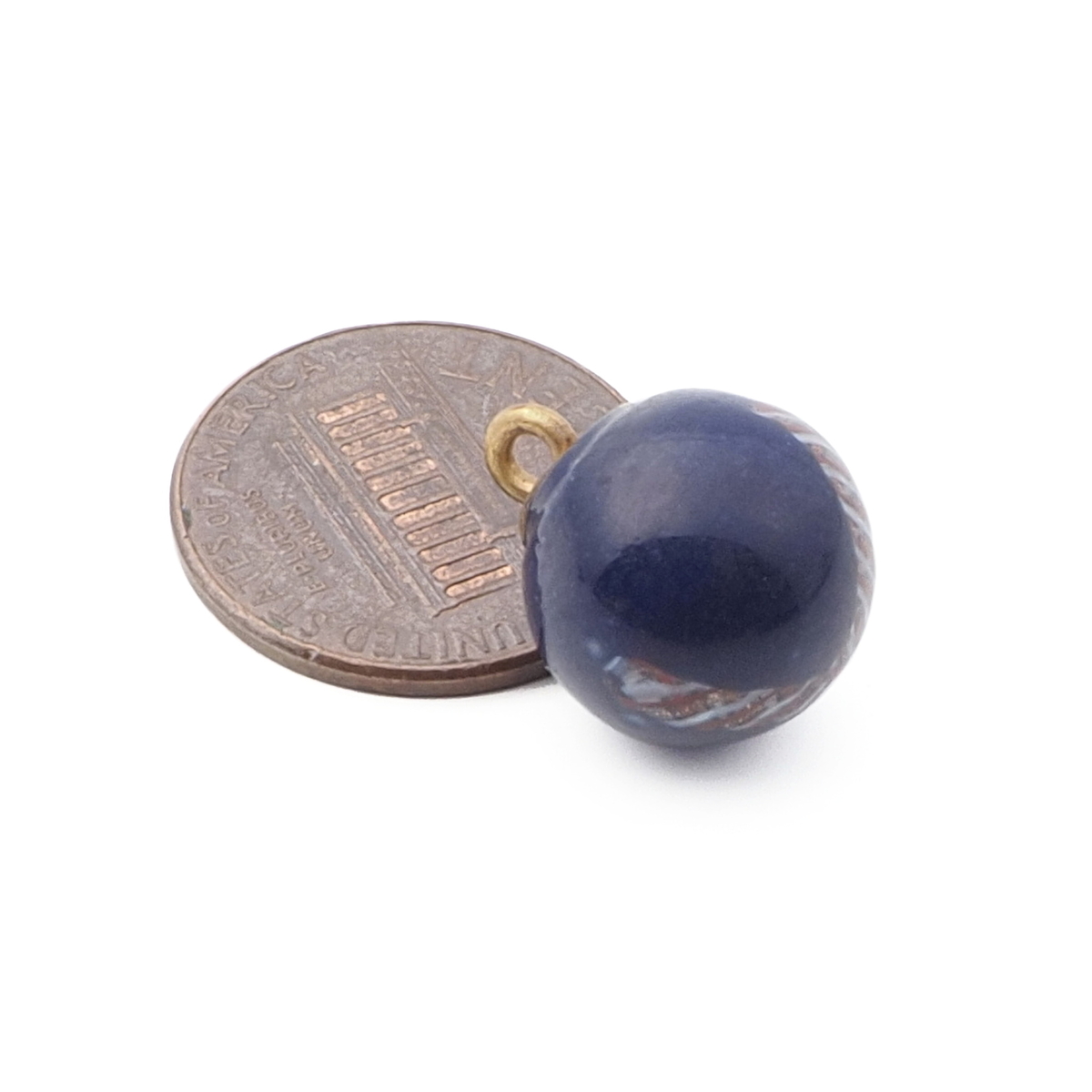 Antique Czech aventurine gold blue filigree spiral micro lampwork ball glass button 13mm