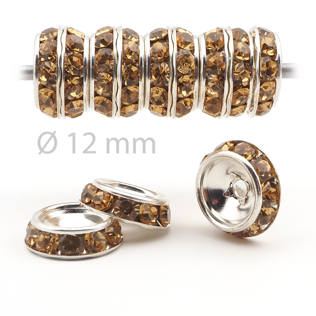 Lot 12 pcs 12mm Premium Czech Lt Col Topaz Beveled Slant Shrag Rhinestone Rondelles jewelry supplies cabochons buttons 